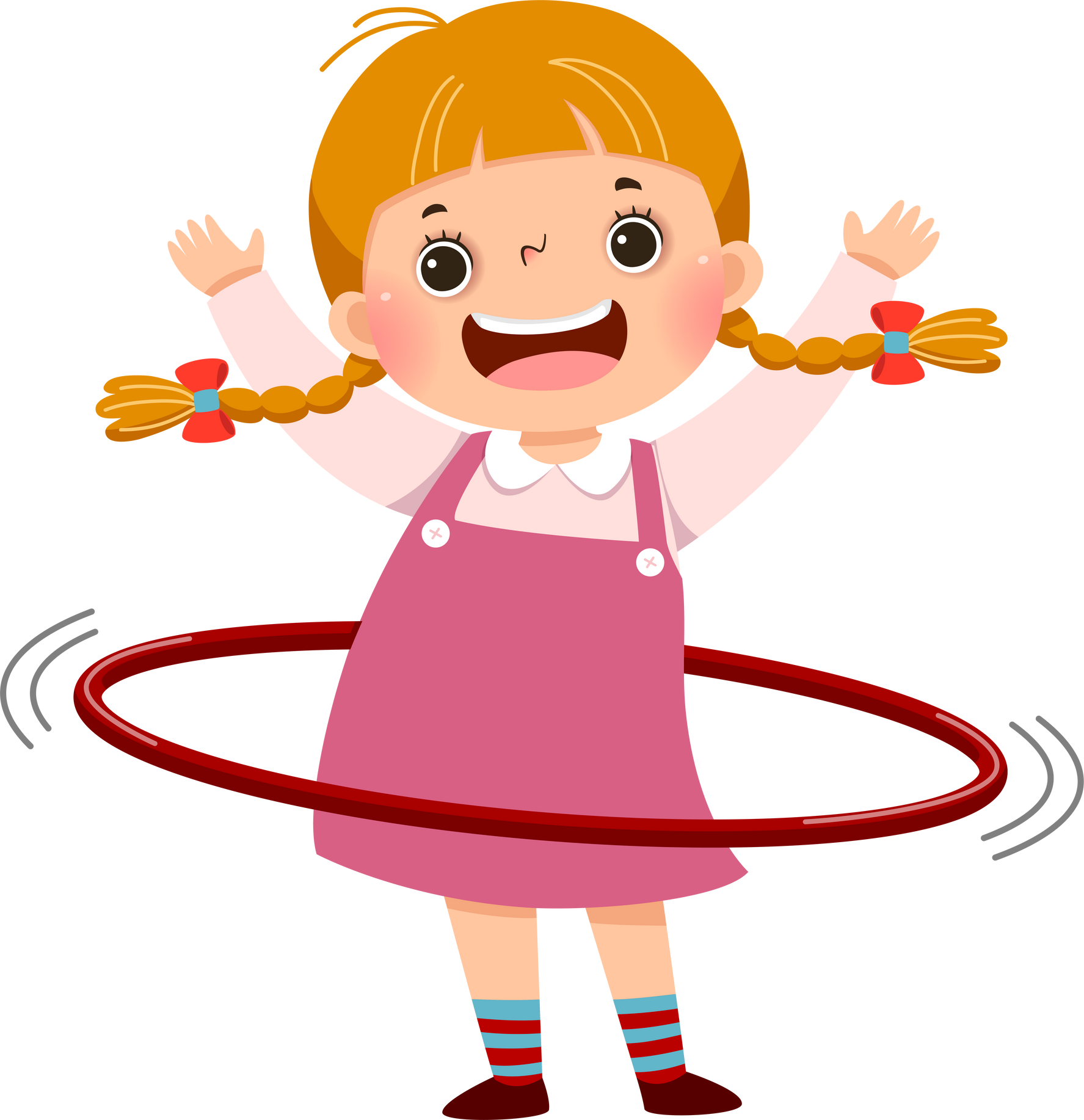 Cartoon little girl playing hula hoop